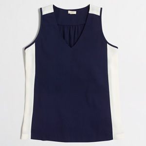 J. Crew Navy & White Colorblock Drapey Crepe Tank